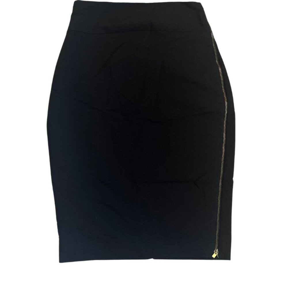 Express Skinny Pencil Skirt Black Gold Zipper